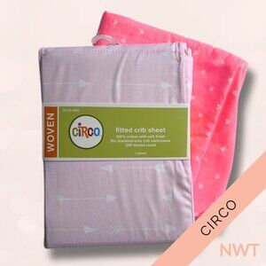 NWT Fitted Crib Sheets Pink with White Arrows plus bonus pink swaddle blanket